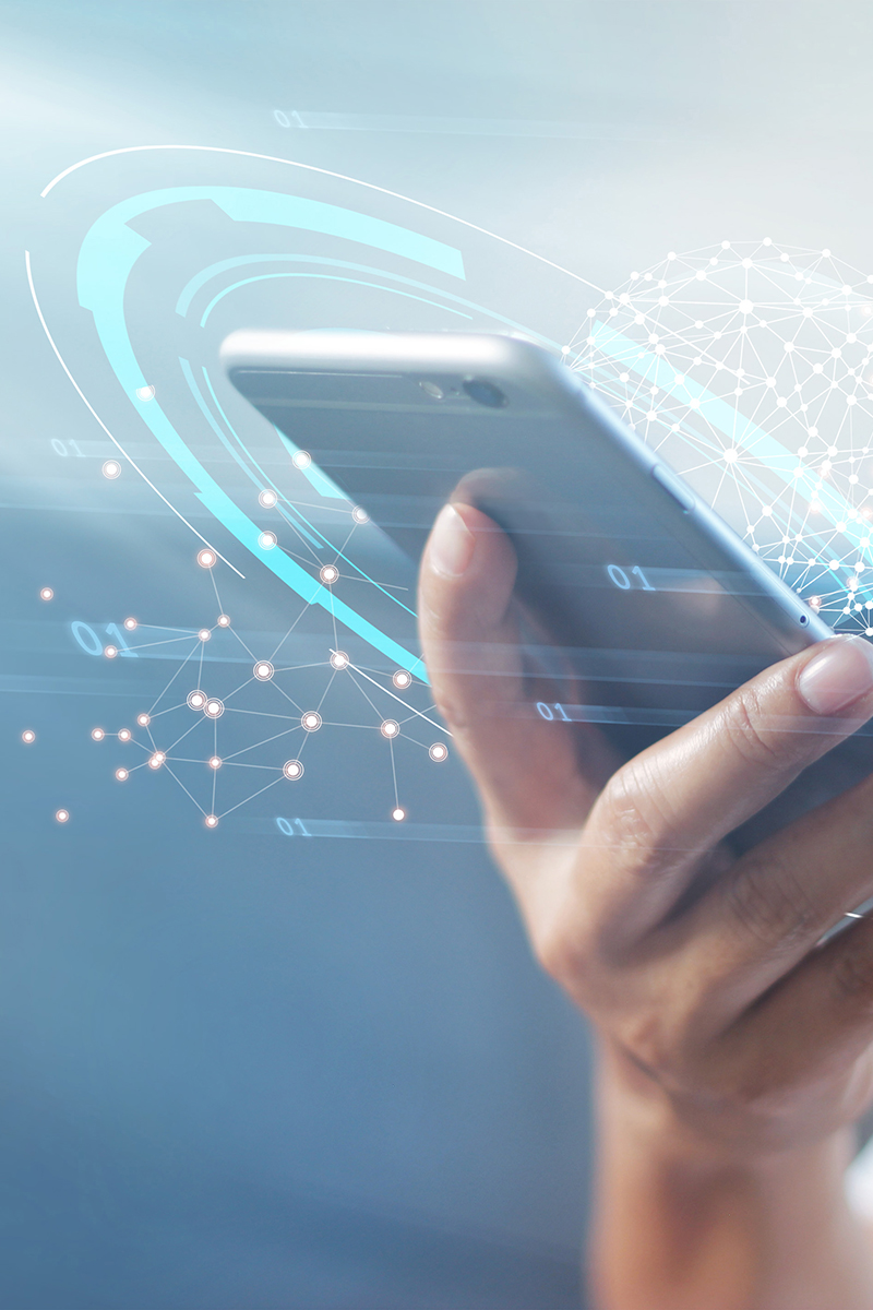 Man using mobile smart phone with global network connection, Technology, innovative and communication concept.