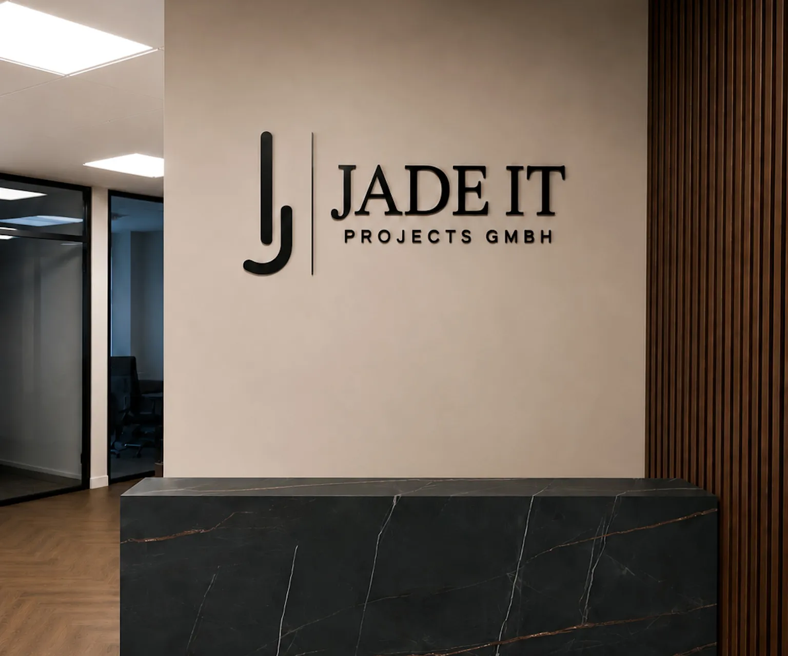 Empfang der JADE IT projects GmbH in Sindelfingen mit Firmenlogo