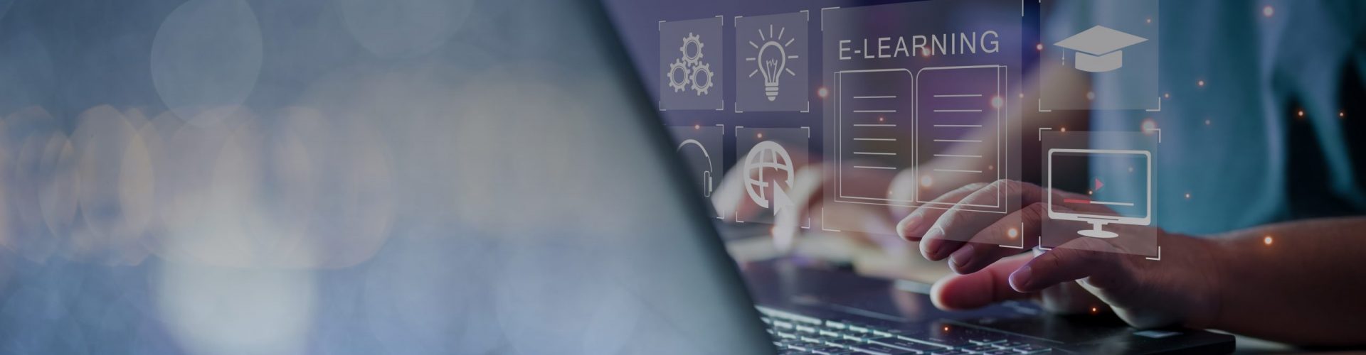 Concept of Online education. man use Online education training and e-learning webinar on internet for personal development and professional qualifications. Digital courses to develop new skills.